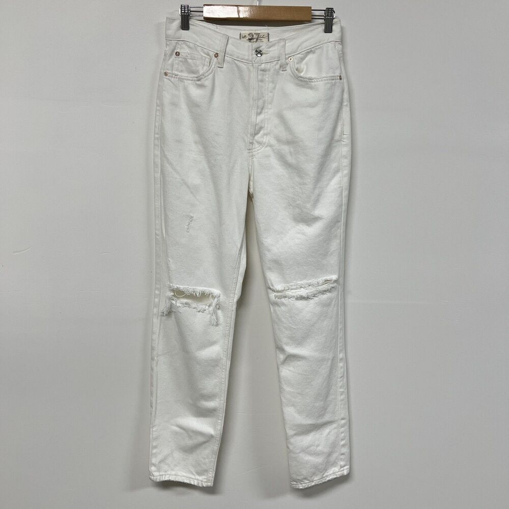Free People We The Free The Lasso Jeans 27 White Distressed Straight Leg